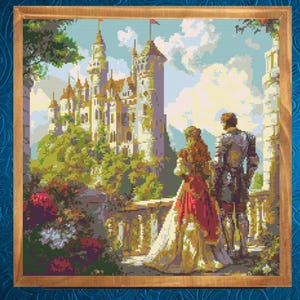 Medieval Cross Pattern , Queen and Knight Cross Stitch Pattern,  instant pdf download Cross Stitch Pattern