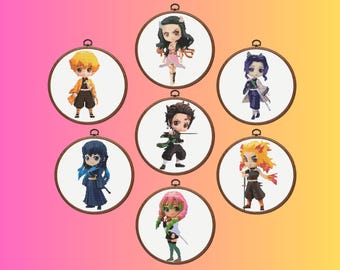 Demon Fighter Cross Stitch Pattern, Set of 7 Anime Cross Stitch Patterns, Instant Download