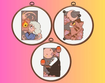 Anime Cross Stitch Pattern, Set of 3 Anime Cross Stitch Patterns,  Instant Download