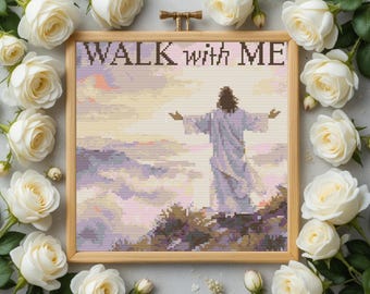 Kreuzstichmuster „Jesus“, Kreuzstichmuster „Geh mit mir“, sofortiger PDF-Download