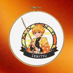 Demon Slayer Cross Stitch Pattern, Zenitsu Cross Stitch Pattern, Instant Download
