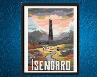 Isengard-Kreuzstichmuster, Fantasy-Erde-Kreuzstichmuster, Sofort-Download