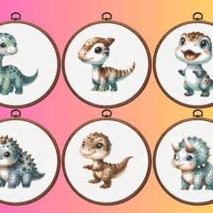 Dinosaur Cross Stitch Pattern, Set of 6 Dinosaur Cross Stitch Patterns,  Instant Download
