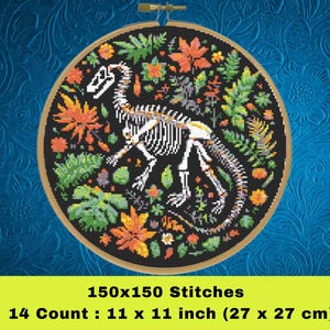 Dinosaur Skeleton Cross Stitch Pattern, Brachiosaurus Skeleton Cross Stitch Pattern,  Floral Skeleton Cross Stitcn Pattern, Instant Download