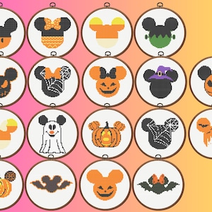 Mickey Mouse Hat Cross Stitch Pattern, Set of 18 Mouse Ears, Halloween Mickey Mouse, Minnie Mouse Ears, Mickey Mouse Hat, Instant Download