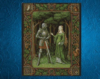 Patrón de cruz medieval, patrón de punto de cruz de reina y caballero, descarga instantánea en PDF.