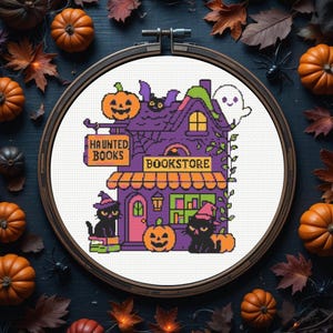Haunted Library Cross Stitch Pattern,  Halloween Cross Stitch Patterns, Ghost Cross Stitch, Instant Download