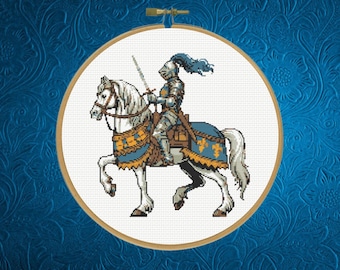 Medieval Cross Pattern, Knight Cross Stitch Pattern, Horse Cross Stitch Pattern, instant PDF download