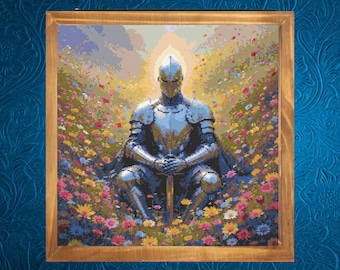 Knight Cross Pattern,  Medieval Cross Stitch Pattern, Flowers Cross Stitch Pattern, instant PDF download