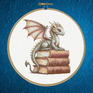 Dragon Cross Stitch Pattern,  Book Lover Cross Stitch Pattern, Instant Download