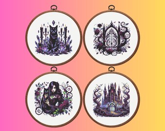 Gothic Cross Stitch Pattern, Set of 4 Gothic Cross Stitch Pattern,  Instant Download