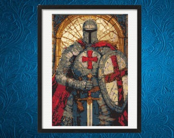 Knight Cross Pattern , Battle Scene Cross Stitch Pattern,  instant pdf download