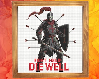Knight Cross Pattern , Battle Scene Cross Stitch Pattern,  instant pdf download