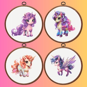 Unicorn Cross Stitch Pattern, Set of 4 Unicorn Cross Stitch Pattern, Instant Download