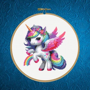 Unicorn Cross Stitch Pattern, Rainbow Unicorn, Instant Download