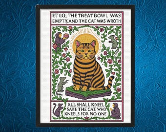 Medieval Cross Pattern, Medieval Cat Cross Stitch Pattern, instant PDF download