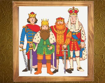 Four Kings Cross Pattern , Medieval Cross Stitch Pattern |  instant pdf download