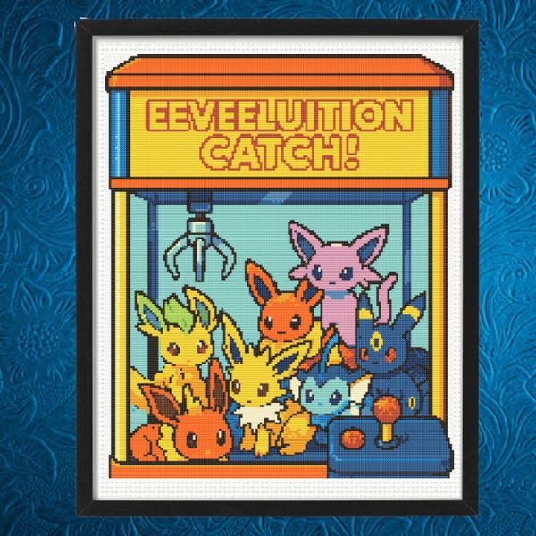 Wzór haftu krzyżykowego na maszynę pazurową Eeveelutions, wzór haftu krzyżykowego na maszynę pazurową, Pokemon, plik PDF do natychmiastowego pobrania