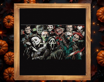 Horror Firends Cross Stitch Pattern ,  Halloween Cross Stitch Pattern, Horror Movie Characters Cross Stitch, Instant Download