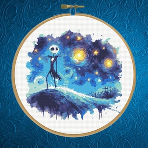 Jack Skellington Kreuzstichmuster, Stary Night Kreuzstichmuster, Instant Download
