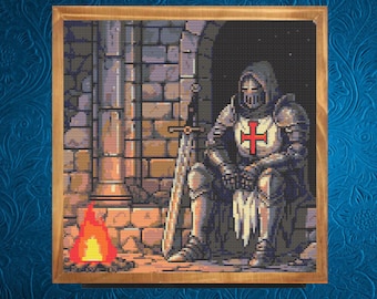 Knight Cross Pattern , Medieval Cross Stitch Pattern | Armored Night Warrior, instant pdf download