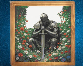 Knight Cross Pattern,  Medieval Cross Stitch Pattern, Flowers Cross Stitch Pattern, instant PDF download