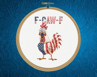 F-Caw-F Cross Stitch Pattern,  Chicken Cross Stitch Pattern, Instant PDF Download
