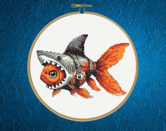 GoldFish Cross Stitch Pattern, Shark Cross Stitch Pattern, Instant Download