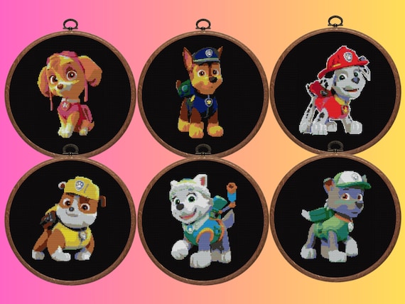 Cartoon Dog Cross Stitch Pattern,  Set of 4 Dog Cross Stitch Patternsi Instant Download