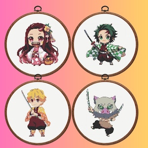 Demon Slayer Cross Stitch Pattern, Demon Fighters, Instant Download
