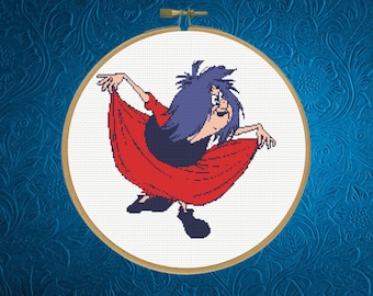 Patrón de punto de cruz de Madam Mim, Mim o la bruja, Patrón de punto de cruz de Villano, Espada en la piedra, Descarga instantánea