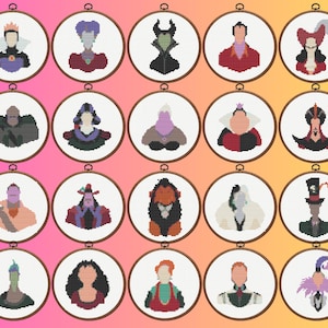 Villain Cross Stitch Pattern, Set of 20 Villains Cross Stitch Pattern, Villain Minimalist Cross Stitch Pattern, Instant Download
