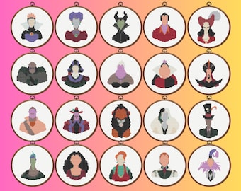 Villain Cross Stitch Pattern, Set of 20 Villains Cross Stitch Pattern, Villain Minimalist Cross Stitch Pattern, Instant Download