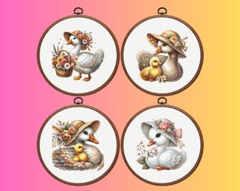 Geese Cross Stitch Pattern, Set of 4 Baby Geese Cross Stitch Pattern,  Instant Download