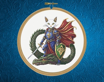 Medieval Cross Pattern , Medieval Cat Cross Stitch Pattern,  Dragon Cross Stitch Pattern, instant pdf download