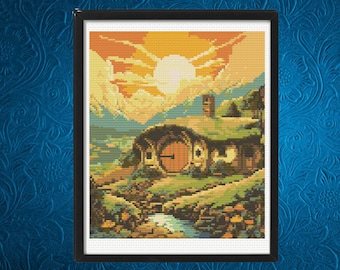 The Shire Cross Stitch Pattern, Fantasy Village  Cross Stitch, Instant Download