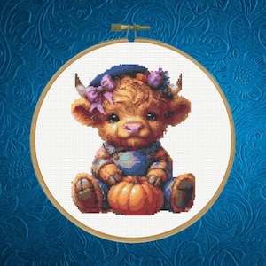 Highland Cow Cross Stitch Pattern, Baby Highland Cow Cross Stitch Pattern, Instant Download