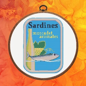 Sardines in a Can Cross Stitch Pattern, Sardines Tin  Cross Stitch Pattern, Instant Download