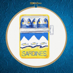Sardines Can Cross Stitch Pattern, Sardines Tin Cross Stitch Pattern, Instant Download