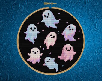 Magic Ghosts Cross Stitch Pattern, Cute Neon Ghosts, Halloween Cross Stitch,Instant Download