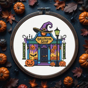 Halloween Shop Cross Stitch Pattern , Pumpkin Cross Stitch Pattern, Halloween Cross Stitch Pattern, Instant Download