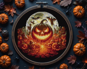 Halloween-Kreuzstichmuster, Kürbis-Kreuzstichmuster, Sofort-PDF-Download