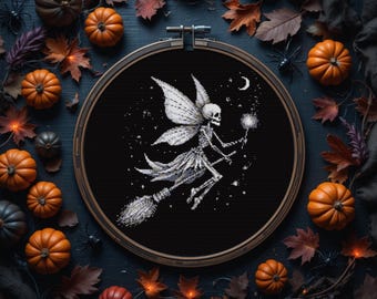 Fairy Skeleton Cross Stitch Pattern , Witch Cross Stitch Pattern, Halloween Cross Stitch Pattern, Instant Download