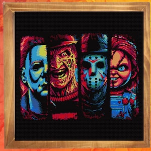 Best Firends Cross Stitch Pattern ,  Halloween Cross Stitch Pattern, Horror Movie Characters Cross Stitch, Instant Download