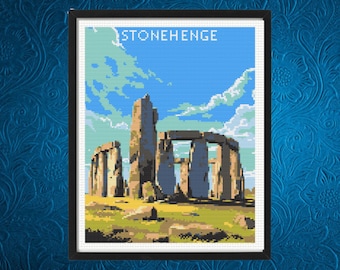 Stonehenge Cross Stitch Pattern, England Travel Cross Stitch Pattern, Instant Download