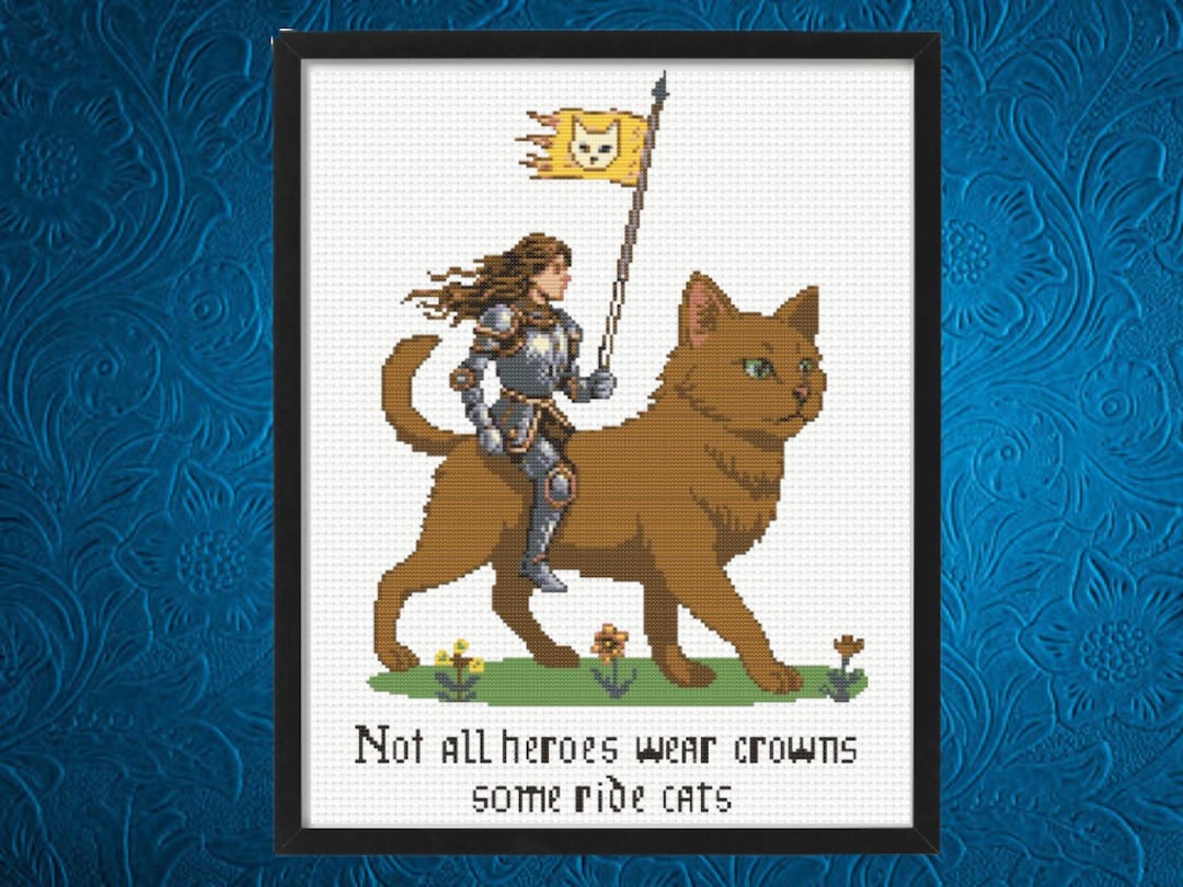 Medieval Cross Pattern, Medieval Cat and Knight Cross Stitch Pattern ...