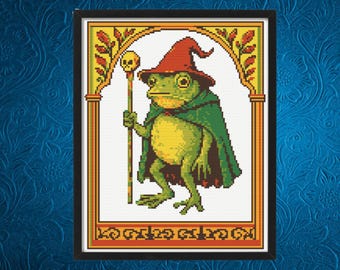 Medieval Cross Pattern, Frog Cross Stitch Pattern, Wizard Cross Stitch, instant PDF download