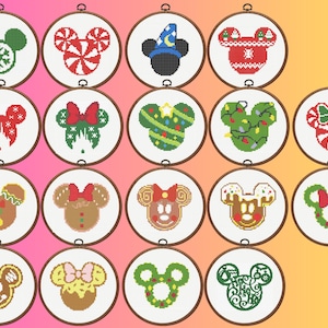 Mickey Mouse Ears Cross Stitch Pattern, Set of 18 Mouse Ears, Christmas Mickey Mouse, Minnie Mouse Ears, Mickey Mouse Hat, Instant Download