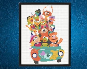 Muppet Cross Stitch Patter, Green Frog and Friends Cross Stitch Pattern, Instant PDF Download