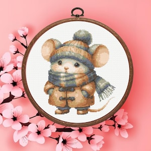 Winter Mouse Cross Stitch Pattern, Cute Mice Cross Stitch Pattern, Instant Download